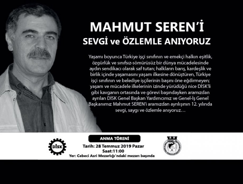 Mahmut Seren’i Ölümünün 12. Yıldönümünde Saygı ve Özlemle Anıyoruz