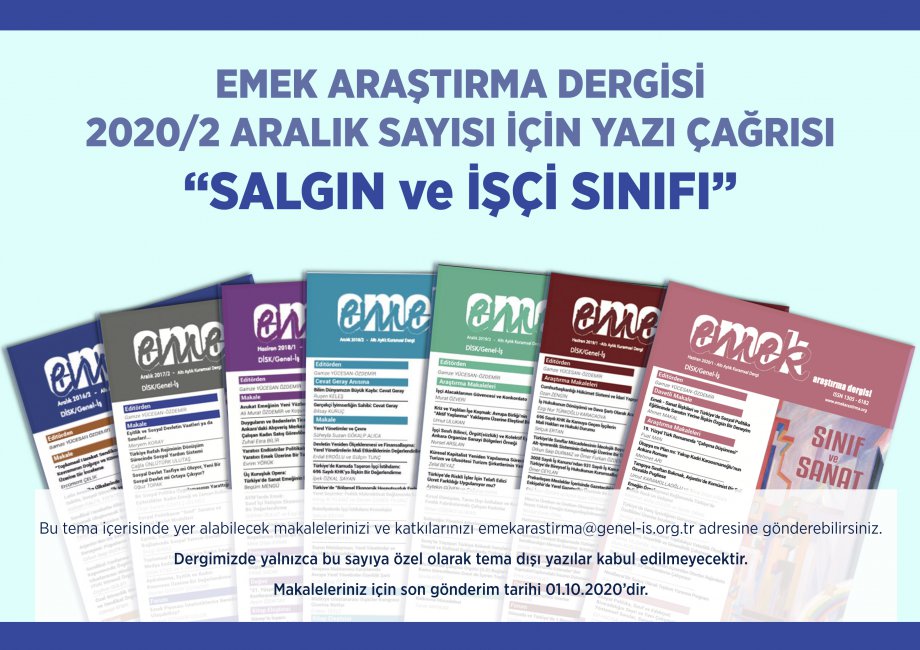 Emek Araştırma Dergisi Aralık Sayısı İçin Yazı Çağrısı “Salgın ve İşçi Sınıfı”