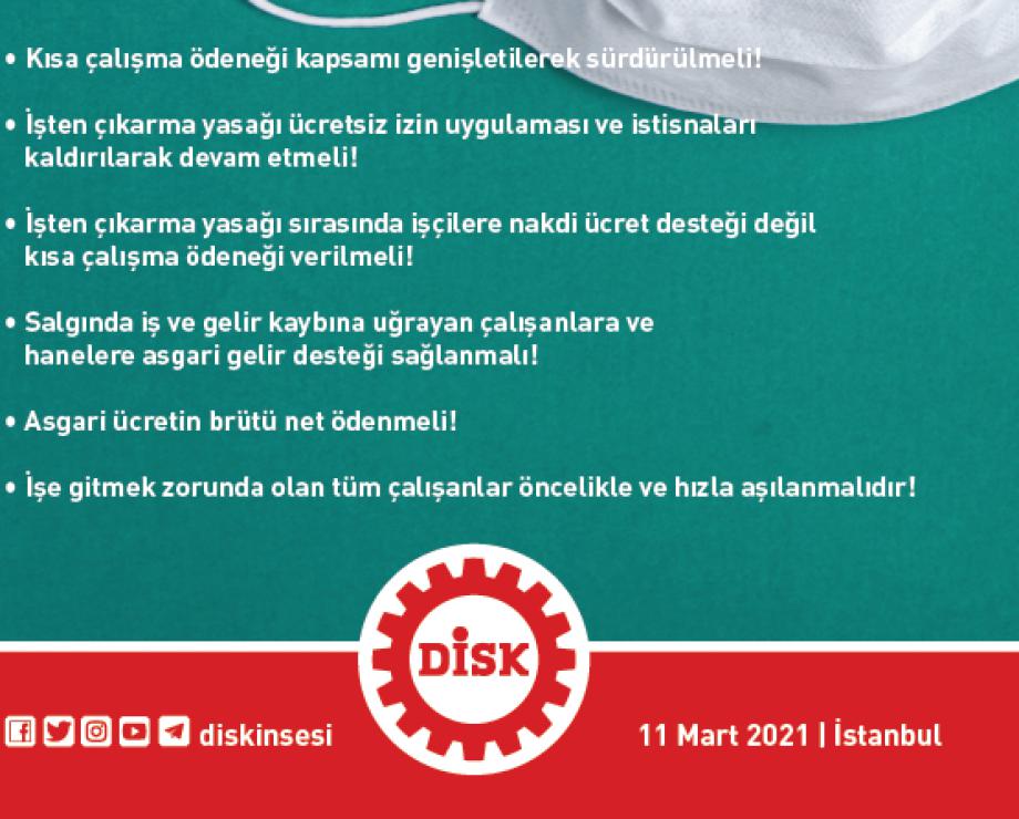 DİSK'ten Salgınının Birinci Yılı Değerlendirmesi ve Yol Haritası