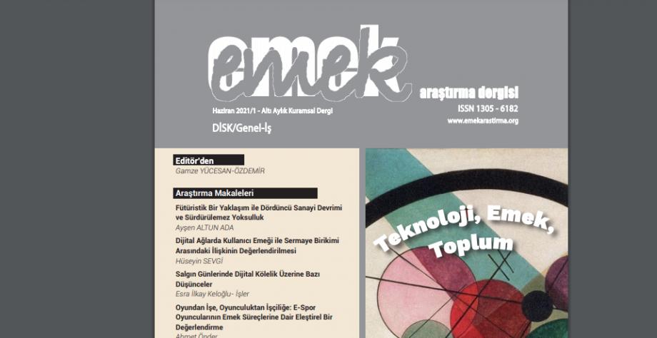 EMEK Araştırma Dergisi ''Teknoloji, Emek, Toplum'' Temalı Haziran Sayısı